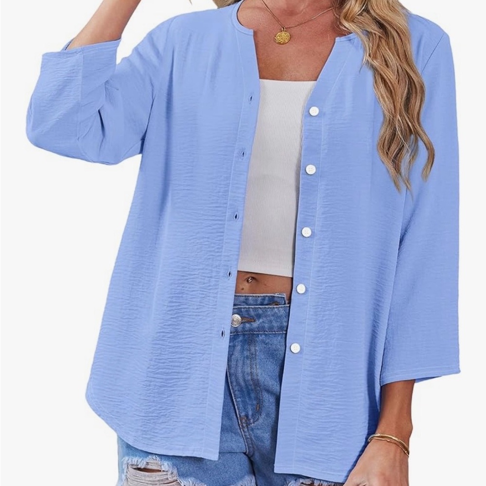 Light Blue Button-Front Women’s Blouse